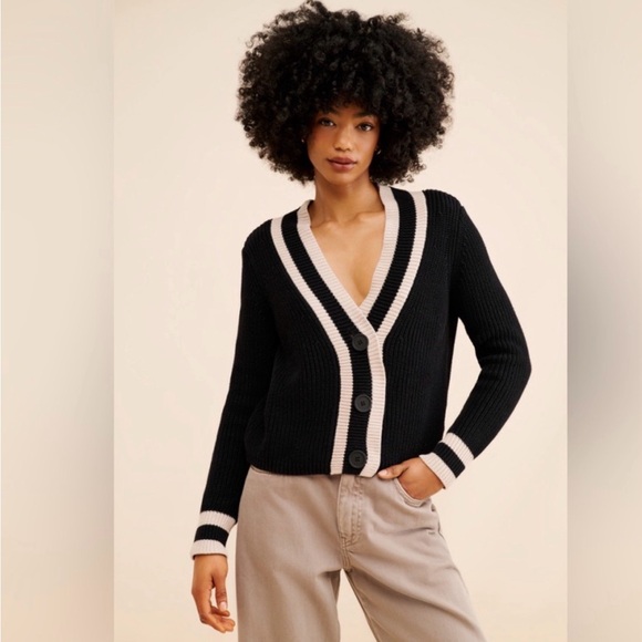 525 America Black & Cream Cropped Cardigan Sweater Size Small - Picture 16 of 16